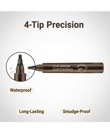 4 Fork Tips Microblading Eyebrow Pen Waterproof Eyebrow Pencil Effortlessly Creates Natural-Looking Brows Microblading Effect (Dark Brown) - Buy Online on GoSupps.com