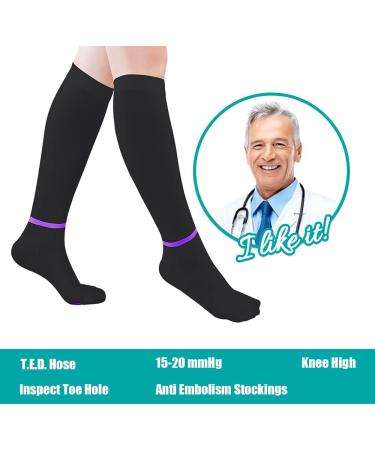 T.E.D. Anti-Embolism Stockings 15-20 mmHg Compression - Thigh High/Knee High for Women & Men - Inspect Toe Hole - Black - Buy Online on GoSupps.com