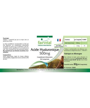 Buy Fairvital Hyaluronic Acid 500 mg - 90 Vegan Tablets with Zinc for Skin Hair & Bones - Made in Germany - International Shipping Available - Buy Online on GoSupps.com
