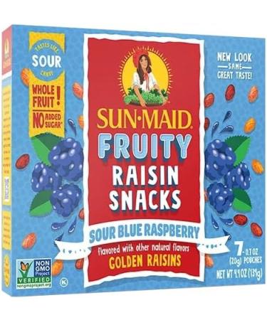 Sour Blueberry Raspberry Flavoured Raisins Snack Bundle. Includes (1) Package of Sun-Maid Fruity Raisin Snacks Sour Blue Raspberry Flavour (140g box 7 pouches) with BIG MAPLE Trivia Cards to Enjoy with Your Snack - Buy Online on GoSupps.com