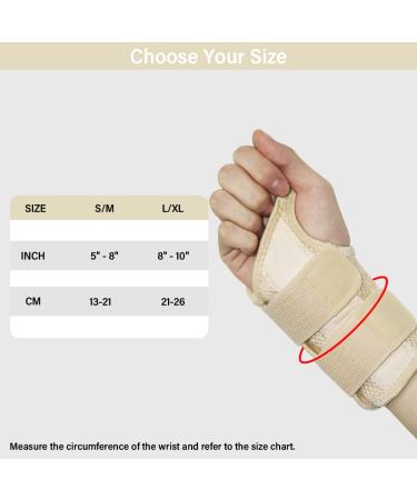HYCOPROT Wrist Brace Night Sleep Support Splint Compression Sleeve for Wrist Pain Relief - Beige S/M-Right Hand - Buy Online on GoSupps.com