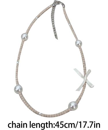 SOUTHJIELING Fashion Bowknot Pearl Crystal Choker Necklace - Clavicle Chain Beaded Solid Color Jewelry - Buy Online on GoSupps.com