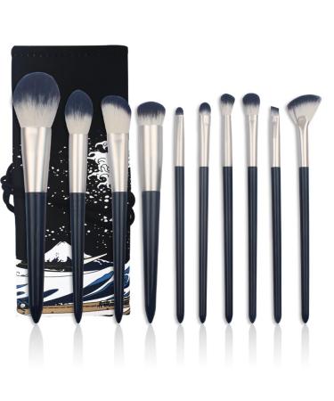 Dark blue 10 pieces makeup brush set Brush foundation make-up powder blusher brush eye shadow brightening brush (Classic style)