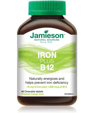 Jamieson Iron + Vitamin B12 Chewable Tablets - 45 Tabs - Buy Online on GoSupps.com