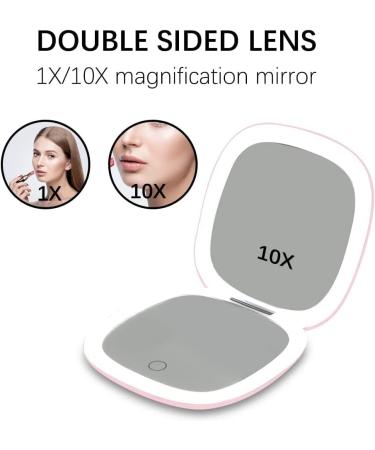 Larimar Compact Mirror with 1X/10X Magnification, Dimmable Brightness, USB Rechargeable - Baby Pink - Buy Online on GoSupps.com