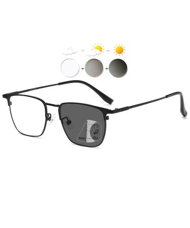 Koosufa Self-tinting varifting glasses Showlight glasses progressive multifocus blue light filter Photochrome men reading aid with UV protection metal frame sun reading glasses 1.0 1.5 2.5 3.5 4.0 Self-tinting variety-black x1 3.0 x x
