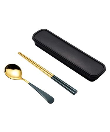 Portable Spoon Two-Piece Spoon Chopsticks Set Stainless Steel Tableware Plastic Box Tableware Spoon Chopsticks Set Green