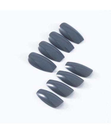 Buy Huil Gray Long Coffin False Nails - 24 Pcs Full Cover Acrylic Stick-On Nail Tips for Women & Girls | International Shipping - Buy Online on GoSupps.com
