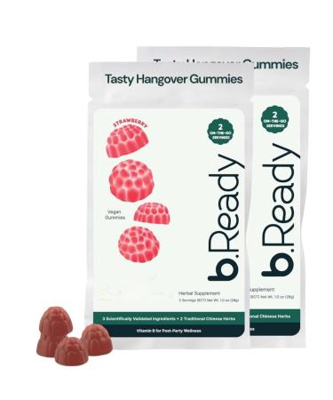 b.Ready Morning Wellness Gummies for Travel & Daily Balance with Vitamin B Complex Milk Thistle & Prickly Pear | Strawberry Flavor Vegan Gummies for On-The-Go Lifestyle (Pack of 2)