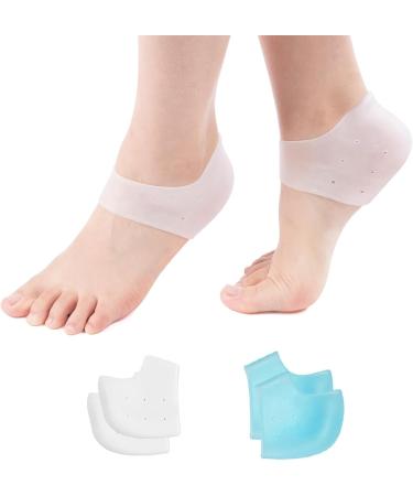 Silicone Heel Covers for Plantar Fasciitis & Cracked Heels - Comfortable Heel Pads for Men & Women (1 Pair Blue & 1 Pair White - Buy Online on GoSupps.com