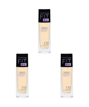 Maybelline New York Make Up Fit Me!Foundation with LSF18 for flawless skin all skin types No. 110 Porcelain 30 ml (package with 3) No. 110 Porcelain 30 ml (3 Series)