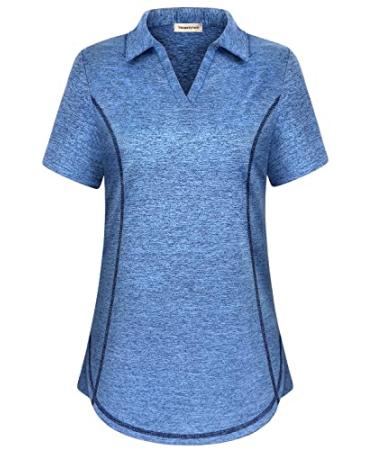 Yakestyle Women's V Neck Golf Shirts Short Sleeve Athletic Quick Dry Moisture Tennis Wicking Yoga Golf Polo Shirts X-Large Blue