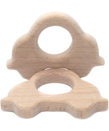 Wendysun 10pcs Cartoon Animal Car Shape Wood Teether Set for Baby Teething - Natural Beech Teething Nursing Toy DIY Pendant - Buy Online on GoSupps.com