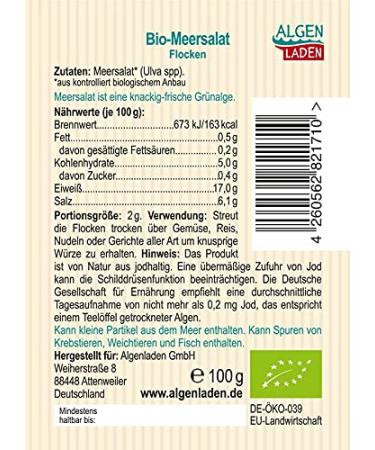 ALGENLADEN Organic Sea Lettuce Flakes 100g | Premium Green Algae | Raw Vegan Superfood from the Atlantic - Buy Online on GoSupps.com