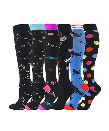 Cheeroyal 6-pair compression stockings 20-30 mmHg for men women recovery nurse running motherhood pregnancy flight travel medical sport s-m set 3