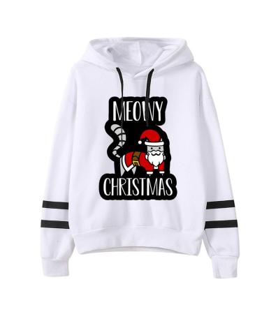 Bigfanshu Womens Dresses Fashion Christmas Sweater Print Hooded Round Collar Long Sleeves Tops