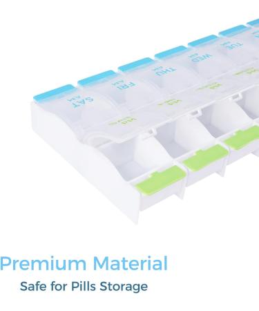 BYVOV AM PM 7 Day Pill Organizer - Large Weekly Travel Case for Vitamins Supplements & Medications - Twice a Day Medication Reminders - Buy Online on GoSupps.com
