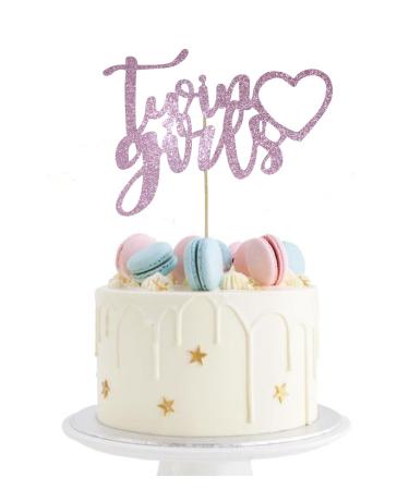 zxyxka Pink Glitter Twin Girls Cake Toppers Baby Shower Party Cake Decorations Welcome Baby Girls Boys Party Decorations Gender Reveal Party Decors