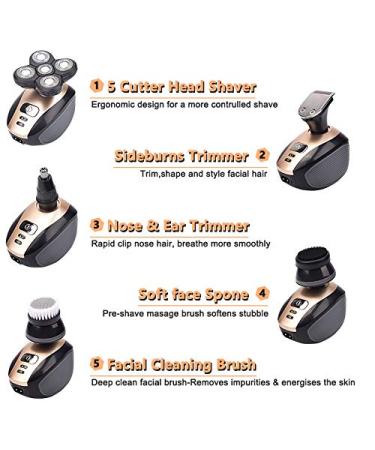 5 in 1 4D Electric Head Shaver for Bald Men - Rechargeable Hair Trimmer Beard & Nose Clipper - Buy Online on GoSupps.com