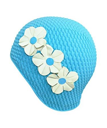 Latex Swim Cap with Flowers Blue
