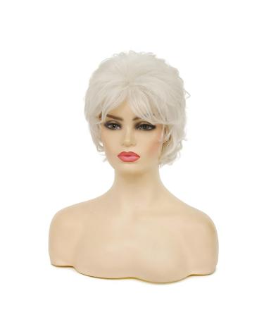 RicHyun Womens Short White Curly Wig - Synthetic Heat Resistant Hair for Daily and Party Wear - Buy Online on GoSupps.com