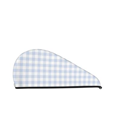 Hair Towel Wrap Hair Drying Towel with Button Towel Turban Head Towel to Dry Hair Quickly (Blue Checkboard)
