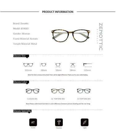 ZENOTTIC Vintage Round Glasses Frame - Retro Clear Lens Nerd Glasses for Women & Men - Tortoiseshell/Blue No Prescription International Shipping - Buy Online on GoSupps.com