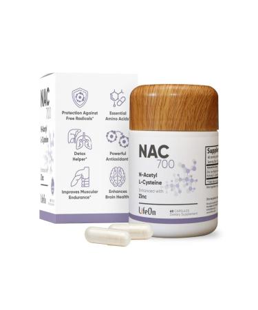 LIFEON Nac Supplement N-Acetyl Cysteine with ZINC 700mg Amino Acids for Anti Aging Memory Supplement for Brain Immunity Support Liver Detox Mucus Relief Energy for Women and Man 2 Month Supply