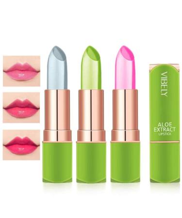 Skynest 3 Pack Aloe Vera Lipstick Long Lasting Nutritious Lip Balm Lips Moisturizer Magic Temperature Color Change Lip Gloss Set