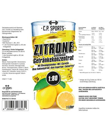 C.P. Sports Sugar-Free Lemon Beverage Syrup - 1L Concentrate with Pump Dispenser | Vitamin-Packed Mineral Drink Mix for Sports - Buy Online on GoSupps.com