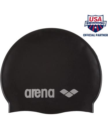 Arena Unisex Silicone Swim Cap for Adults - Training and Racing | 100% Silicone, Wrinkle-Free, Black/Silver - Buy Online on GoSupps.com