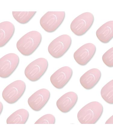 Buy Almond Press on Nails Short - Pink White Glossy Full Cover Reusable False Nails - 24 Pcs for Women | RIICFDD - Buy Online on GoSupps.com