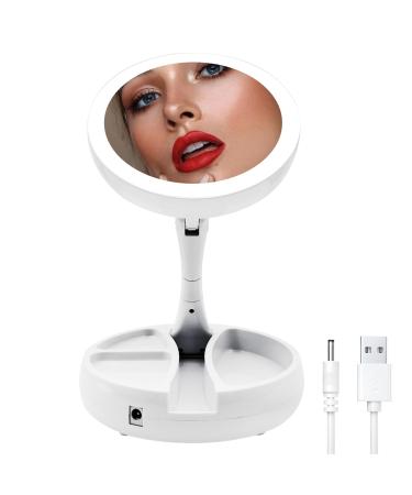 Lighted Makeup Mirror with Magnification  1x/10x Magnifying 21 Led Lights Travel Makeup Mirror  Double Sided Compact Mirror with Light  Vanity Mirror with Lights for Makeup Desk and Travel  Battery