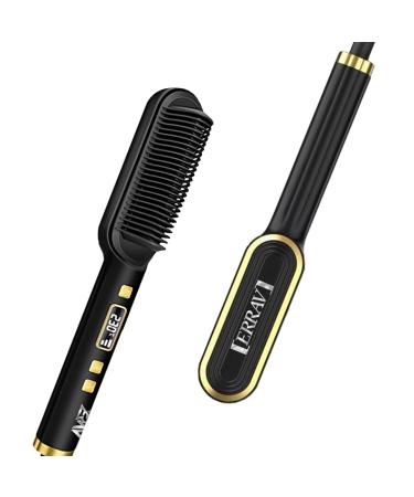 Ring Hair Straightener Comb Straightening Brush for Women Featuring Cutting-Edge Dual Voltage Technology Ultra-Fast Heating in just 20 Seconds and Precise Styling. Black+gold