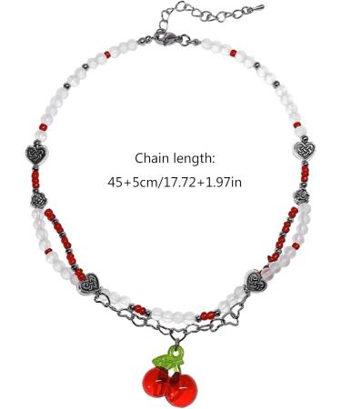 Beaded Cherry Choker Necklace for Women Teen Girls Bohemia Crystsal Bead Choker Sweet Clavicle Chain Jewelry Gift Women Cherry Pendant Necklace Delicate Lightweight and Comfortable Necklace - Buy Online on GoSupps.com