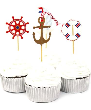 SWOOMEY 24pcs Nautical Cupcake Toppers Top Hat Nautical Theme Party Picks Nautical Cupcake Picks Nautical Cake Topper Birthday Nautical Topper With Line Ocean - Buy Online on GoSupps.com