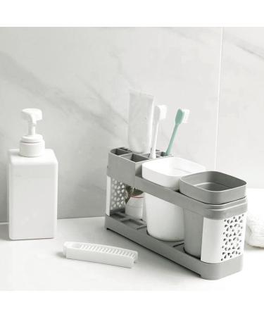 Premium Gray Toothpaste Set with Stand Toothbrush Storage Cup & Sponge Holders - Bathroom Essentials for Organized Living - Buy Online on GoSupps.com