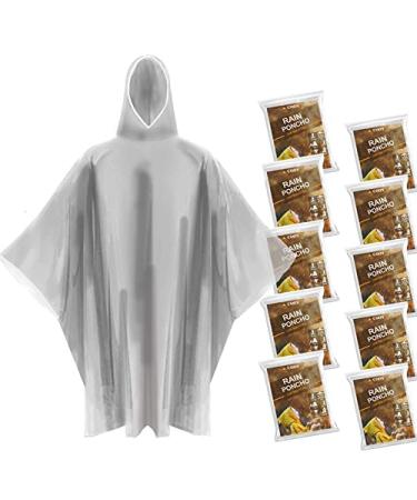 Rain Ponchos for Adults, (10 Pack) with Hood Emergency Rain Ponchos Family Pack,Fit Men and Women, Perfect for Disneyland,Clear