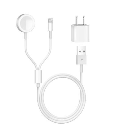 Apple MFi Certified 2 in 1 iPhone and Watch Charger 6.6 FT Magnetic iWatch Charging Cable with USB Wall Charger Travel Plug for Apple Watch Series 8/7/6/SE/5/4/3/2/1 & iPhone 14/13/12/Pro/Max/XR/X