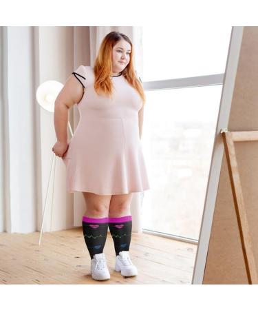 Buy 4 Pairs Oversize Compression Stockings for Women | Colorful Medical Support Socks | Breathable Elastic Nylon Travel & Sports Socks (2XL/3XL/4XL) - Buy Online on GoSupps.com