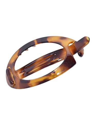 Parcelona French Plain Oval Small Celluloid Metal Free Hair Barrette Clips Women Hair Accessories  Made in France(Light Shell Savana)