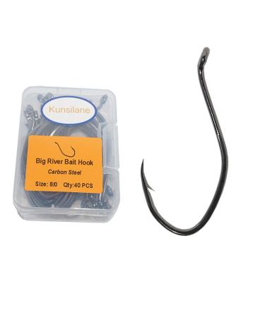 Catfish Hooks Big River Bait Hook 25-50pcs of 4/0-10/0 High Carbon Steel Fishing Hook Saltwater Size Black Nickel 40PCS 8/0