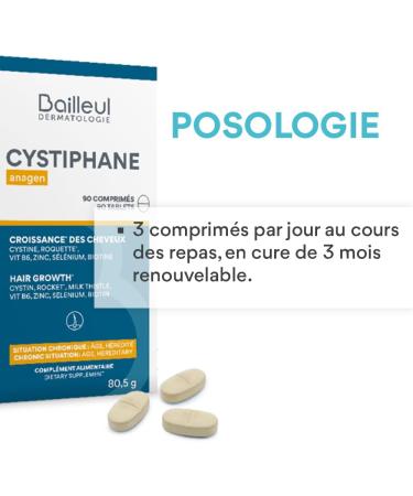 Bailleul | Cystiphane Anagen | Hair Food Supplement | Promotes Hair Growth & Strength | Chronic Hair Loss | Cystine Vitamin B6 | 90 Tablets - Buy Online on GoSupps.com