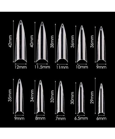 MWoot 600 Long Stiletto nail tips sharp ends artificial fake fake fingernails nail tips for DIY nail studios 10 sizes (clear) - Buy Online on GoSupps.com