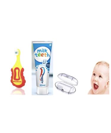 Wisdom Step-by-step baby toothbrush 0 2 years + aquafresh milk teeth baby toothpaste 50 ml + sanitral silicone baby finger tooth brush-3-series set