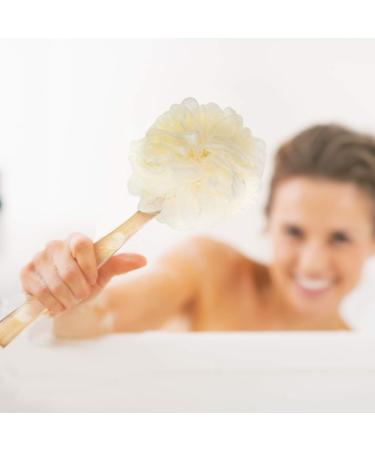 4 Pack Large Bath Puff Loofah Sponge with Long Handle Shower Brush | Spa Body Back Brush for Women and Men | Multi-Colored - Buy Online on GoSupps.com
