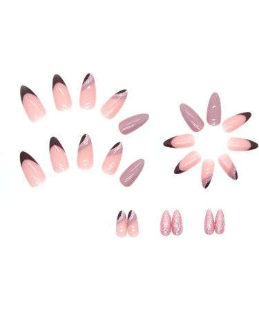 JUSTOTRY 24 Pcs Swirl Stiletto False Nails - Medium Rose French Press on Nails for Women with Nail Glue - Short Almond Stick on Nails for Nail Art - Buy Online on GoSupps.com