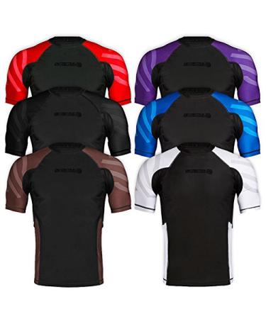 Sanabul Essentials Short Sleeve Compression Training Rash Guard for MMA BJJ Wrestling Large All Black