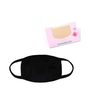Made in Korea Unisex Kpop Mask Basic Black Cotton Face Mouth Mask BTS EXO Mask + SoltreeBundle Oil Blotting Paper 50pcs