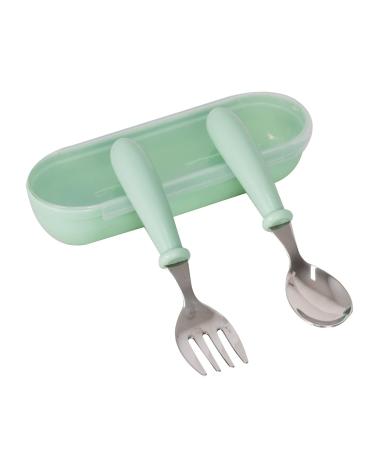 Colexy Toddler Cutlery Set Baby Fork and Spoon Stainless Steel Toddler Utensils Spoon Fork Tableware Set with Storage Box for Kids Self Feeding (Green)